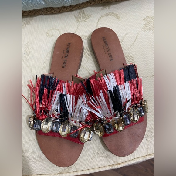 Kenneth Cole Fringe Slide Sandal with Jewel Accent - Picture 2 of 4